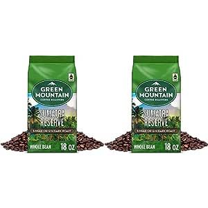 Green Mountain Coffee Roasters Sumatra Reserve, Whole Bean Coffee, Dark Roast, Bagged 18 oz (Pack of 2)