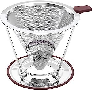 MALIHOO Stainless Steel Pour Over Coffee Cone Filter, Honeycombed Cone Coffee Filter with Removable Stand,Paperless pour over coffee maker,Reusable Pour Over Coffee Filter 1-2 cup