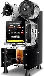 WantJoin Cup Sealing Machine Full Automatic Cup Sealer Machine 90/95mm 35.4/37.4in Electric Cup Sealing Machine 500-600 Cups/H Digital Control LCD Panel Cup Sealer for Bubble Milk Tea Coffee Black